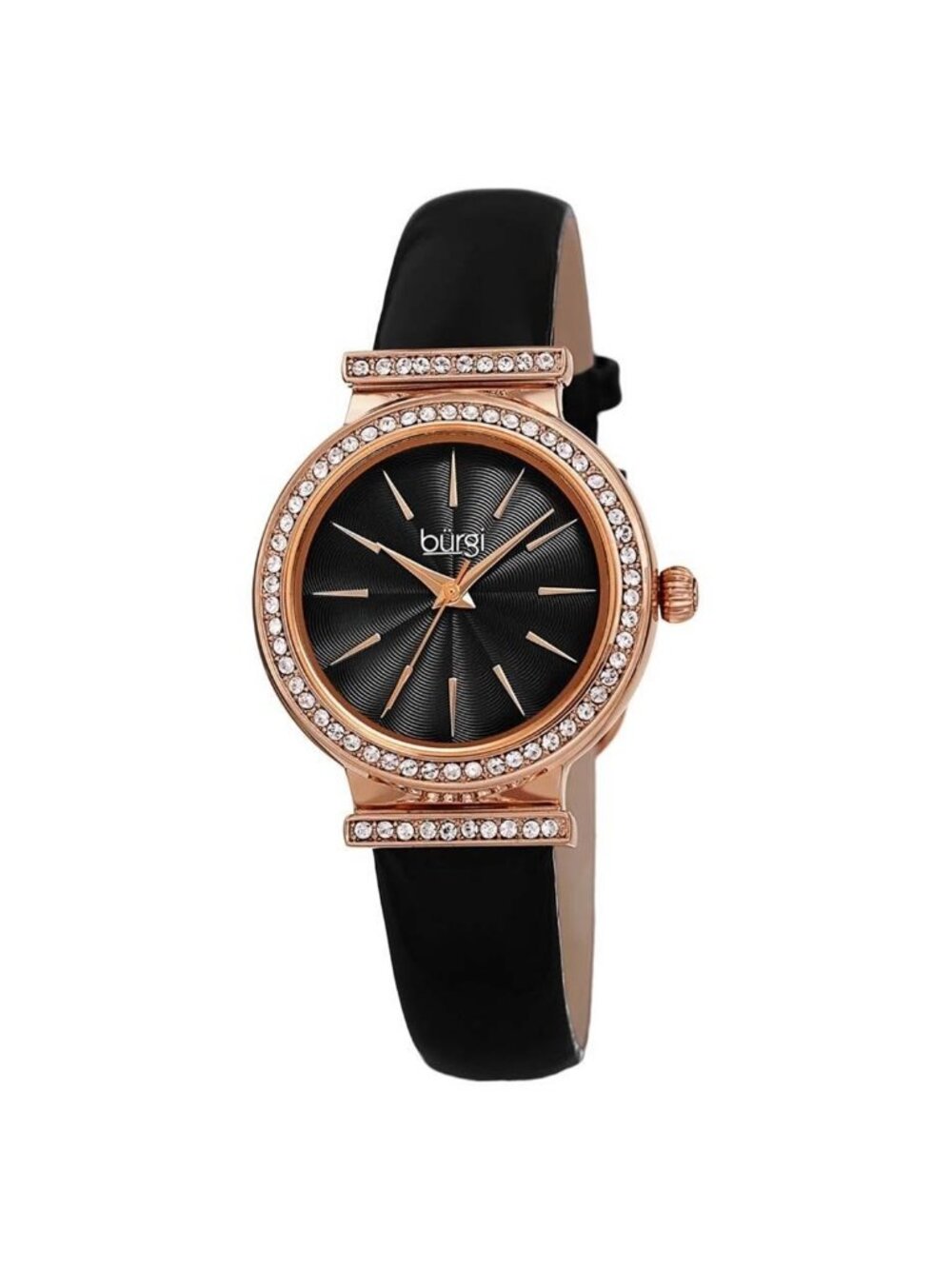 NWT Burgi Black Dial Black Leather Ladies Watch